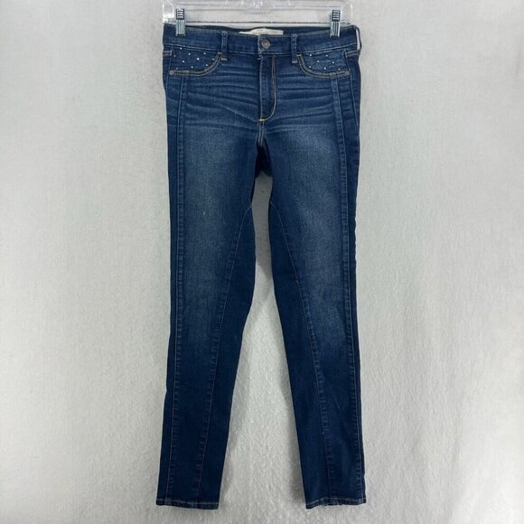 Abercrombie & Fitch Jeans Women 6 Dark Wash Denim Super Skinny Ankle Zip Midrise - Picture 1 of 12